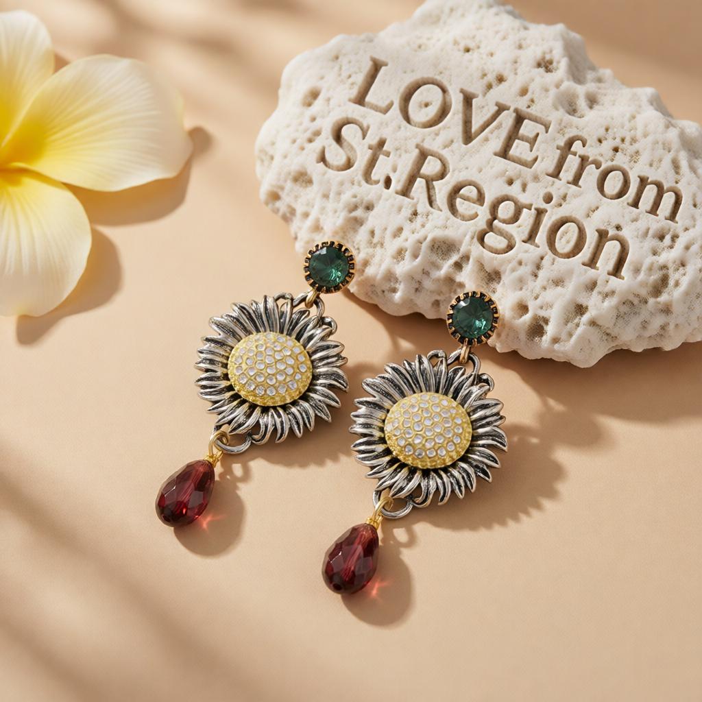 Crystal and Cubic Zirconia Two Tone Sunflower Drop Dangle Earrings, drop earrings for women, lifestyle look