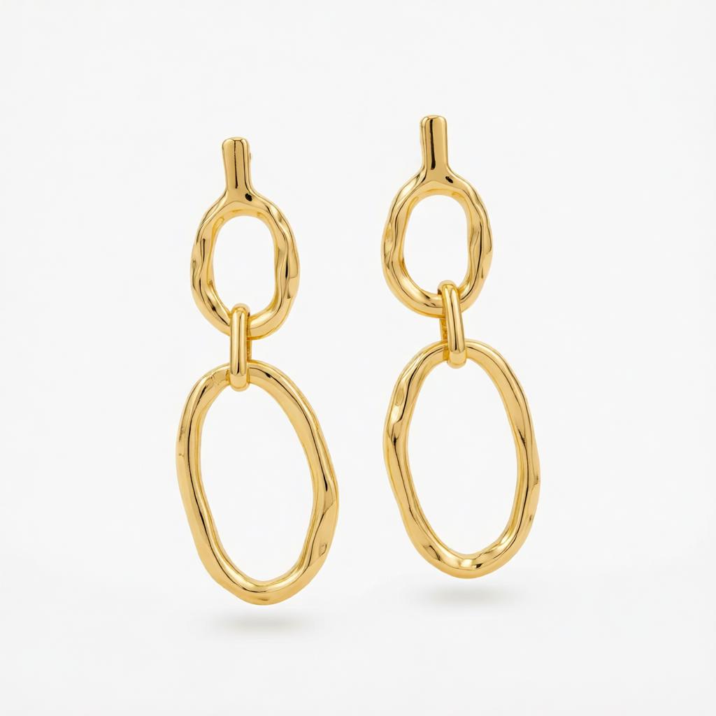 Goldtone Tiered Open Oval Dangle Earrings, gold drop earrings for women, vintage-inspired design, side view