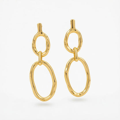 Goldtone Tiered Open Oval Dangle Earrings, gold drop earrings for women, vintage-inspired design, side view