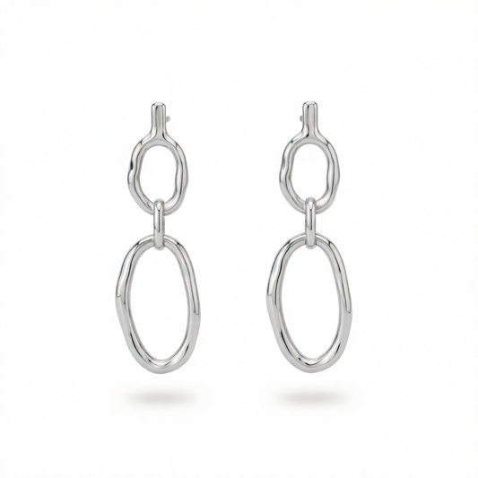 Silvertone Tiered Open Oval Dangle Earrings