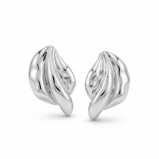 Silvertone Textured Leaf Stud Earrings