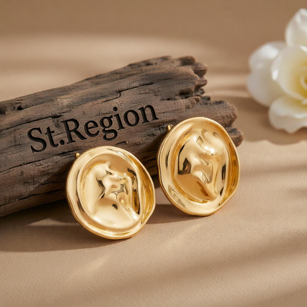 Goldtone Hat Statement Stud Earrings, cubic zirconia stud earrings for women, dainty minimalist design, front view
