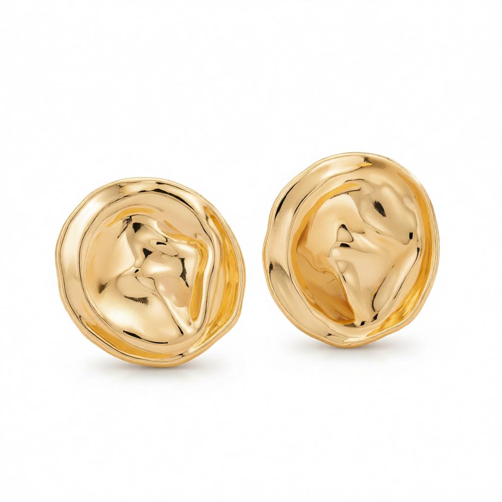 Goldtone Hat Statement Stud Earrings, cubic zirconia stud earrings for women, dainty minimalist design, side view