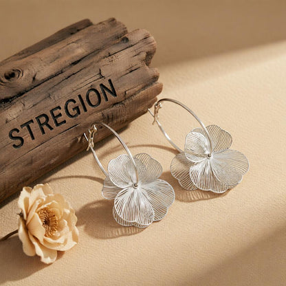 Silvertone Textured Open Flower Cluster Huggie Earrings, silver huggie earrings, dainty minimalist design, front view