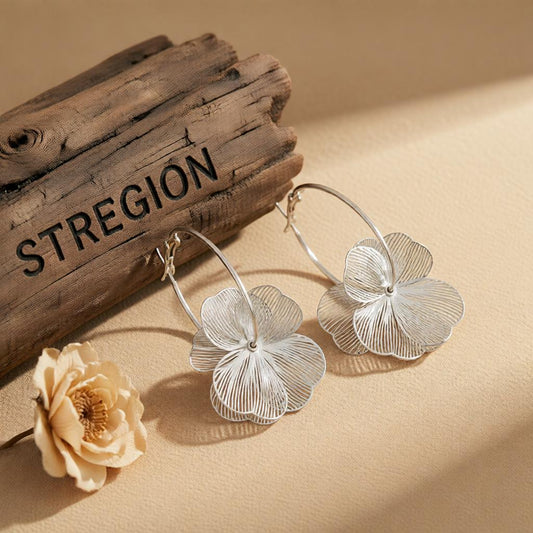 Silvertone Textured Open Flower Cluster Huggie Earrings, silver huggie earrings, dainty minimalist design, front view