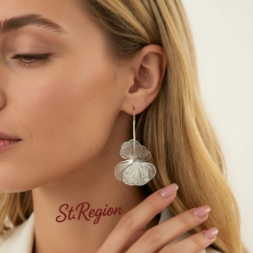 Silvertone Textured Open Flower Cluster Huggie Earrings, silver huggie earrings, dainty minimalist design, styled look