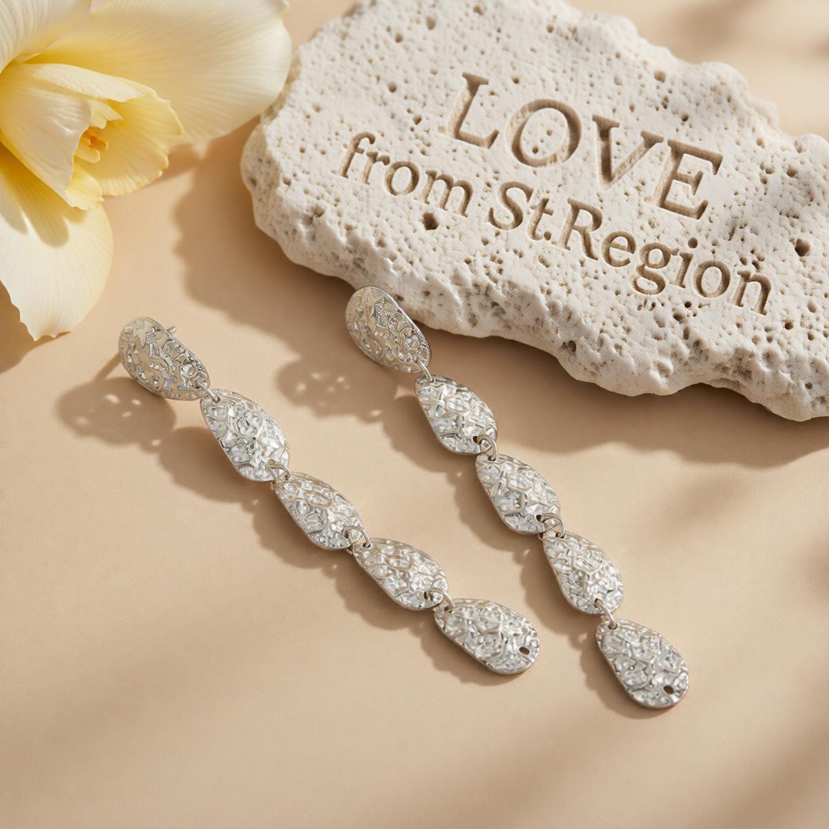 Silvertone Tiered Hammered Charm Dangle Earrings, silver drop earrings for women, elegant gift for her, lifestyle look