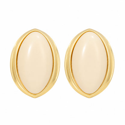 Beige Resin & Goldtone Oval Stud Earrings