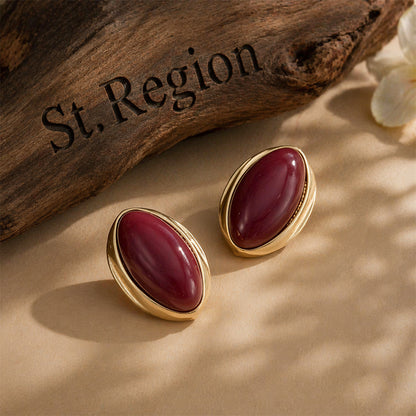 Brown Resin & Goldtone Oval Stud Earrings
