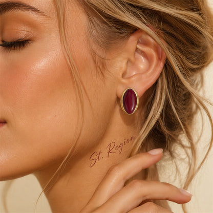 Brown Resin & Goldtone Oval Stud Earrings