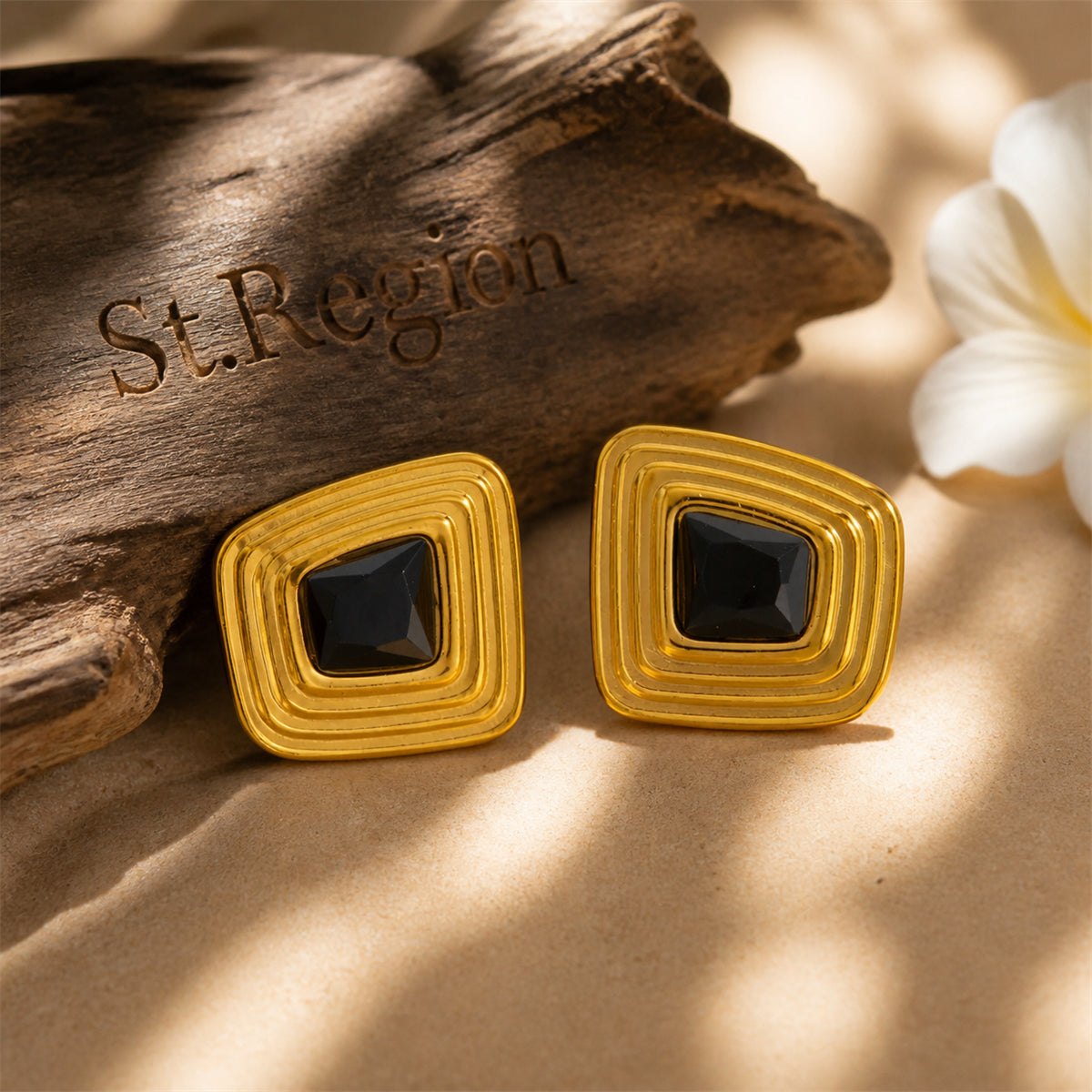 Resin & Goldtone Layered ‌Trapezium‌ Stud Earrings