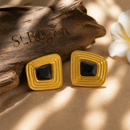 Resin & Goldtone Layered ‌Trapezium‌ Stud Earrings