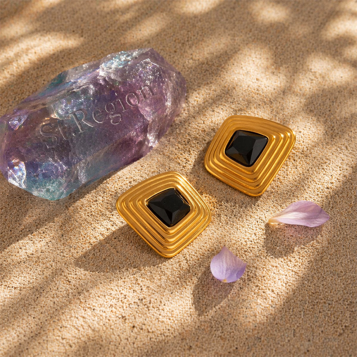 Resin & Goldtone Layered ‌Trapezium‌ Stud Earrings