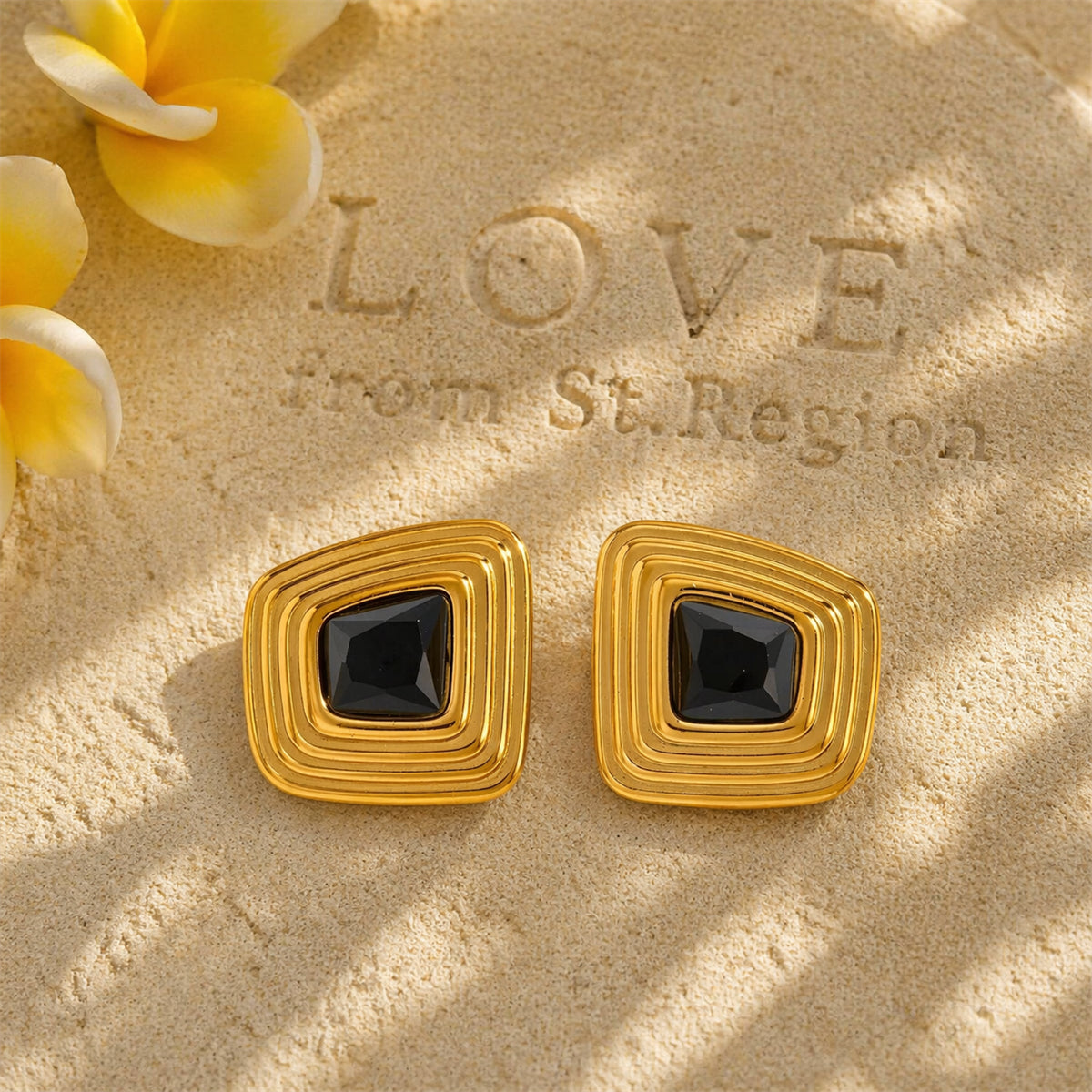Resin & Goldtone Layered ‌Trapezium‌ Stud Earrings