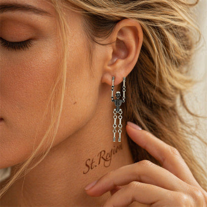 Silvertone Skeleton Dangle Earrings