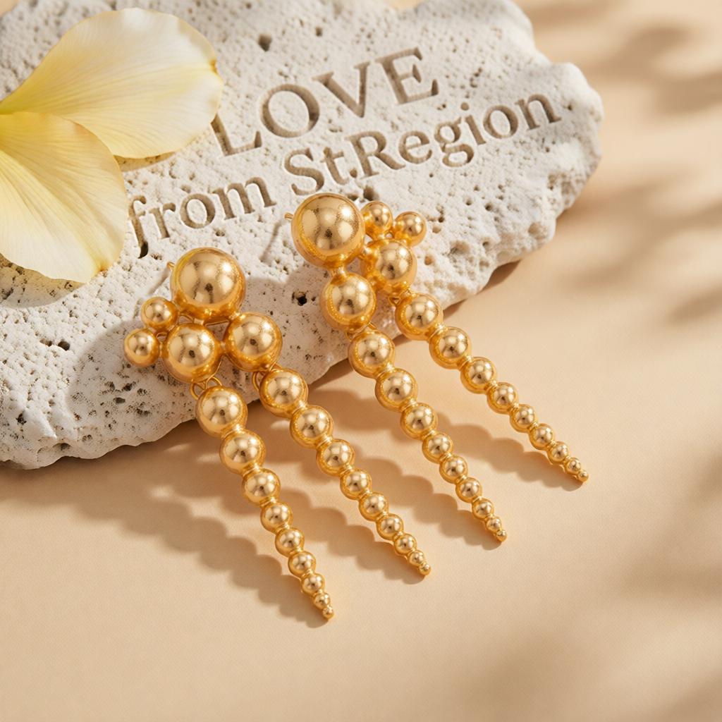 Goldtone Dual-Beaded-Chain Tassel Dangle Earrings, gold drop earrings for women, dainty minimalist design, lifestyle look