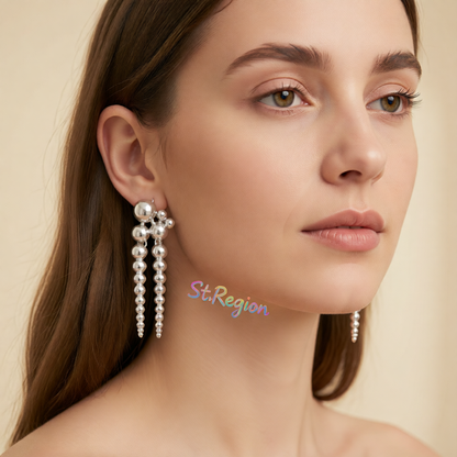 Silvertone Dual-Beaded-Chain Tassel Dangle Earrings