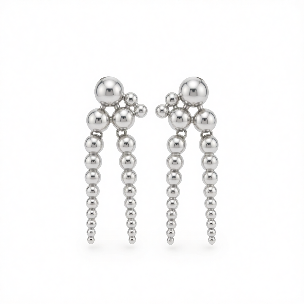 Silvertone Dual-Beaded-Chain Tassel Dangle Earrings
