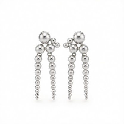 Silvertone Dual-Beaded-Chain Tassel Dangle Earrings