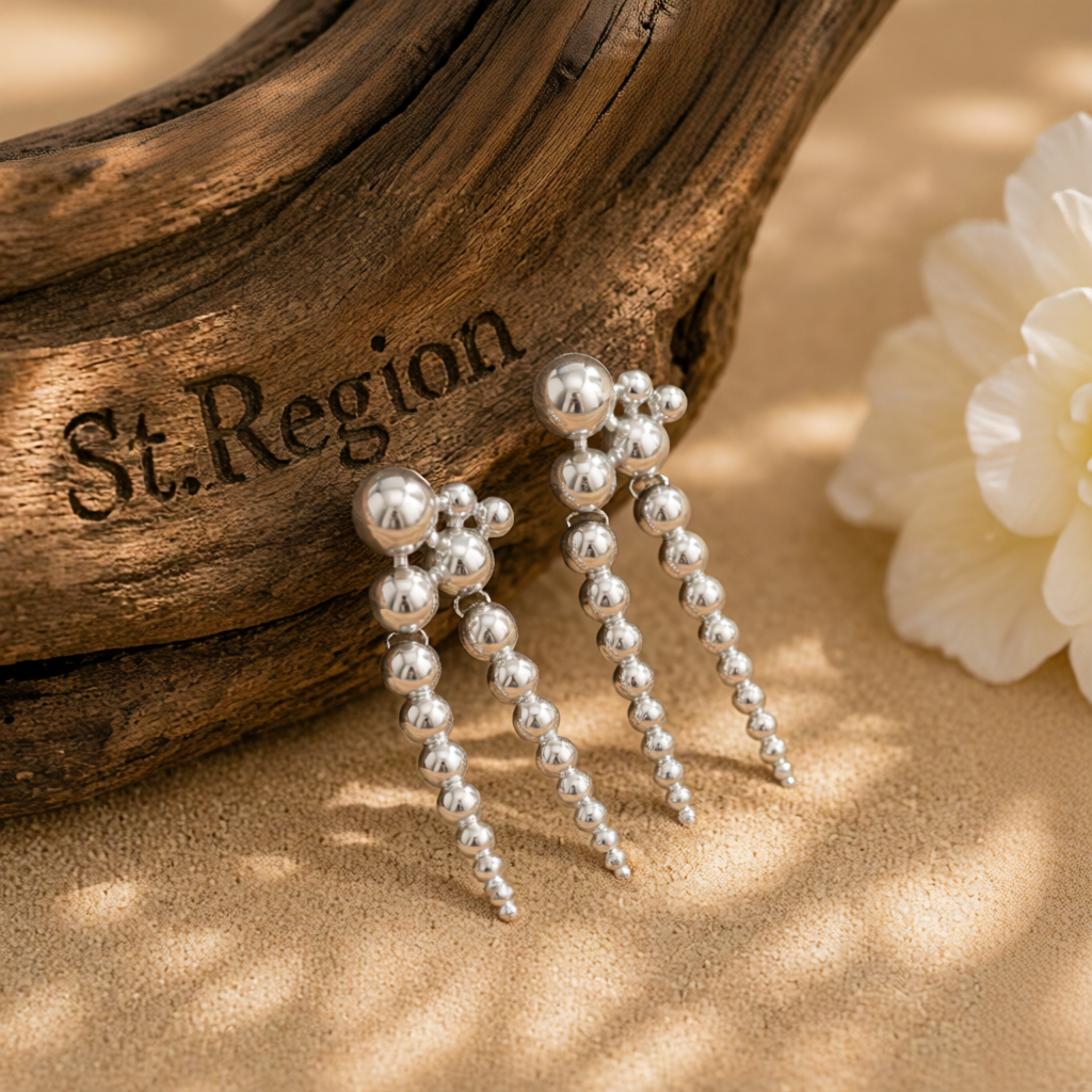 Silvertone Dual-Beaded-Chain Tassel Dangle Earrings