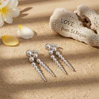 Silvertone Dual-Beaded-Chain Tassel Dangle Earrings