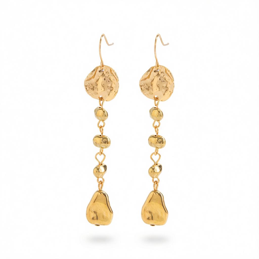 Goldtone Irregular Beads Drop Dangle Earrings, gold drop earrings for women, vintage-inspired design, side view