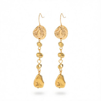 Goldtone Irregular Beads Drop Dangle Earrings, gold drop earrings for women, vintage-inspired design, side view