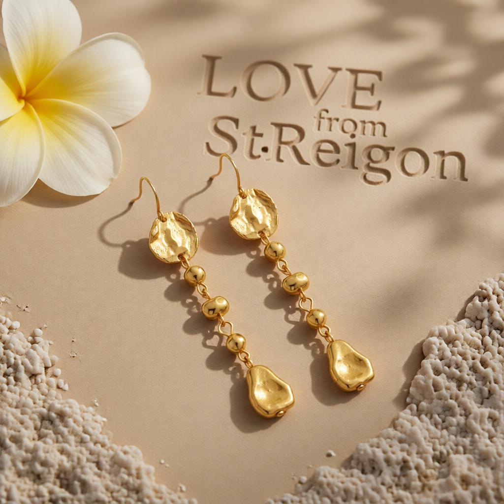 Goldtone Irregular Beads Drop Dangle Earrings, gold drop earrings for women, vintage-inspired design, lifestyle look