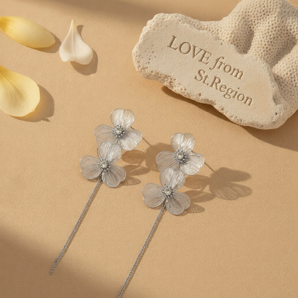 Cubic Zirconia & Silvertone Netted Flower Tassel Dangle Earrings