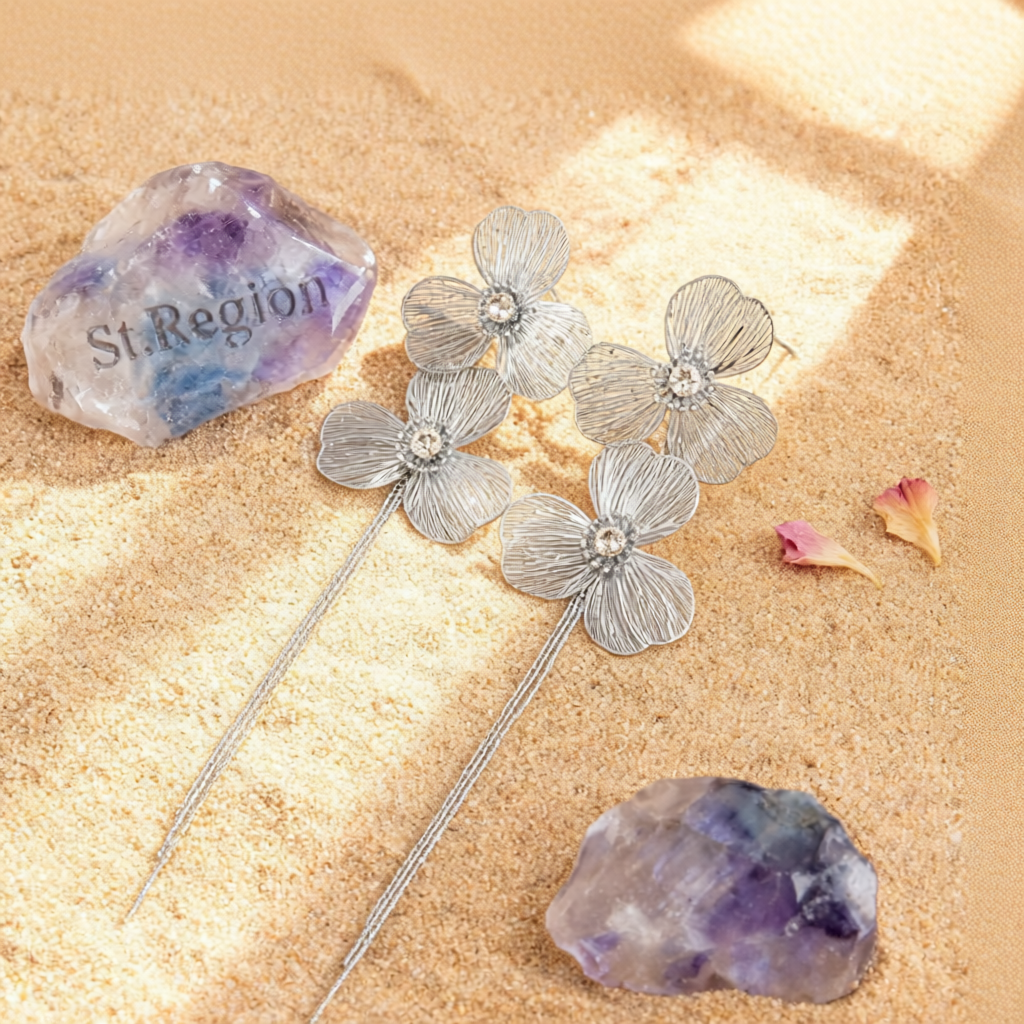 Cubic Zirconia & Silvertone Netted Flower Tassel Dangle Earrings