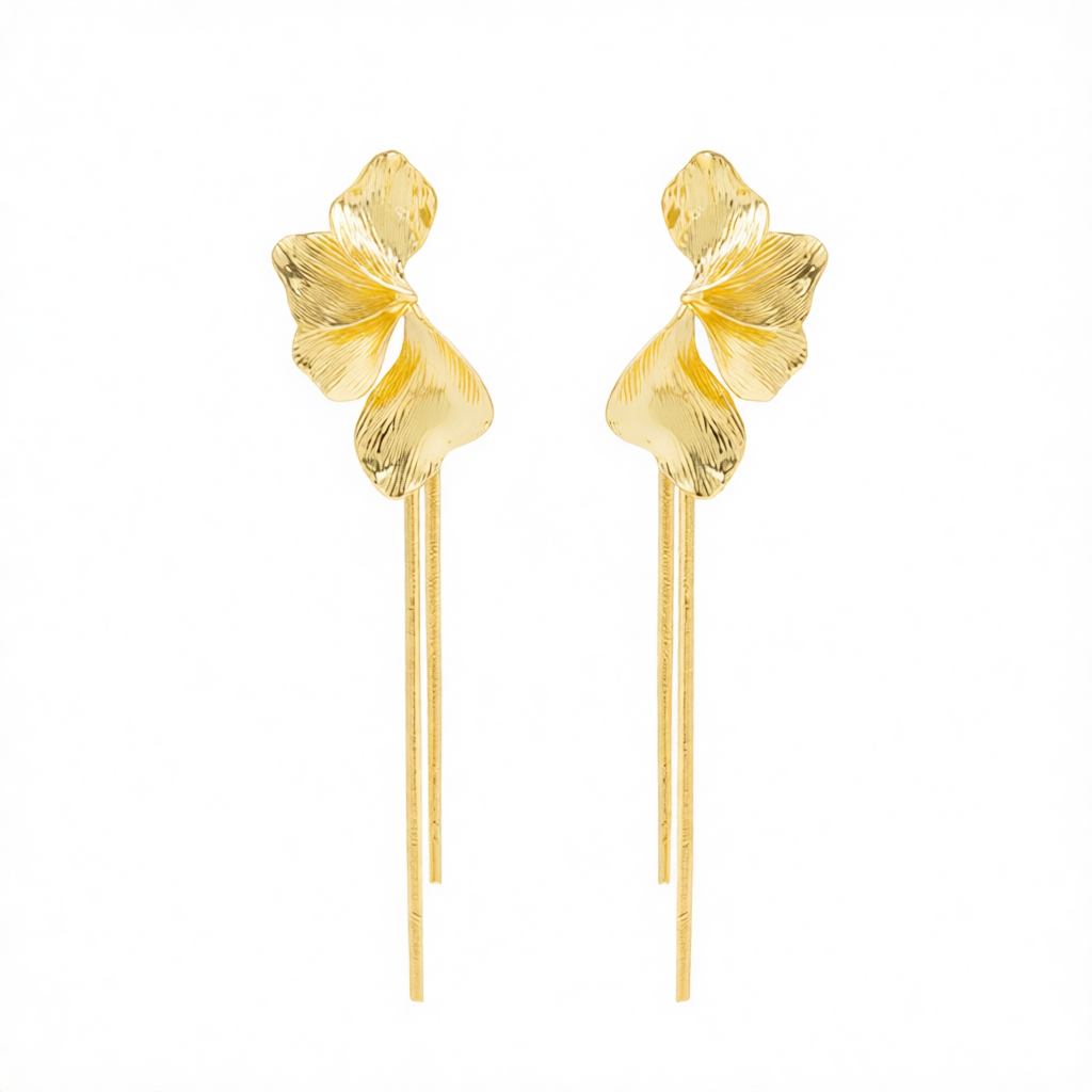 Goldtone Petals Tassel Dangle Earrings