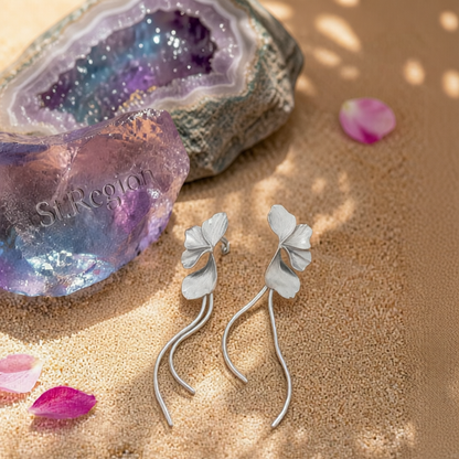 Silvertone Petals Tassel Dangle Earrings