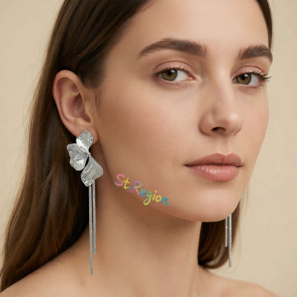 Silvertone Petals Tassel Dangle Earrings