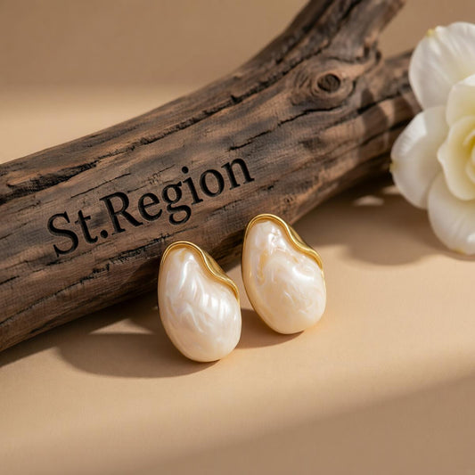 White Acrylic and Goldtone Drop Stud Earrings, cubic zirconia stud earrings for women, elegant gift for her, front view