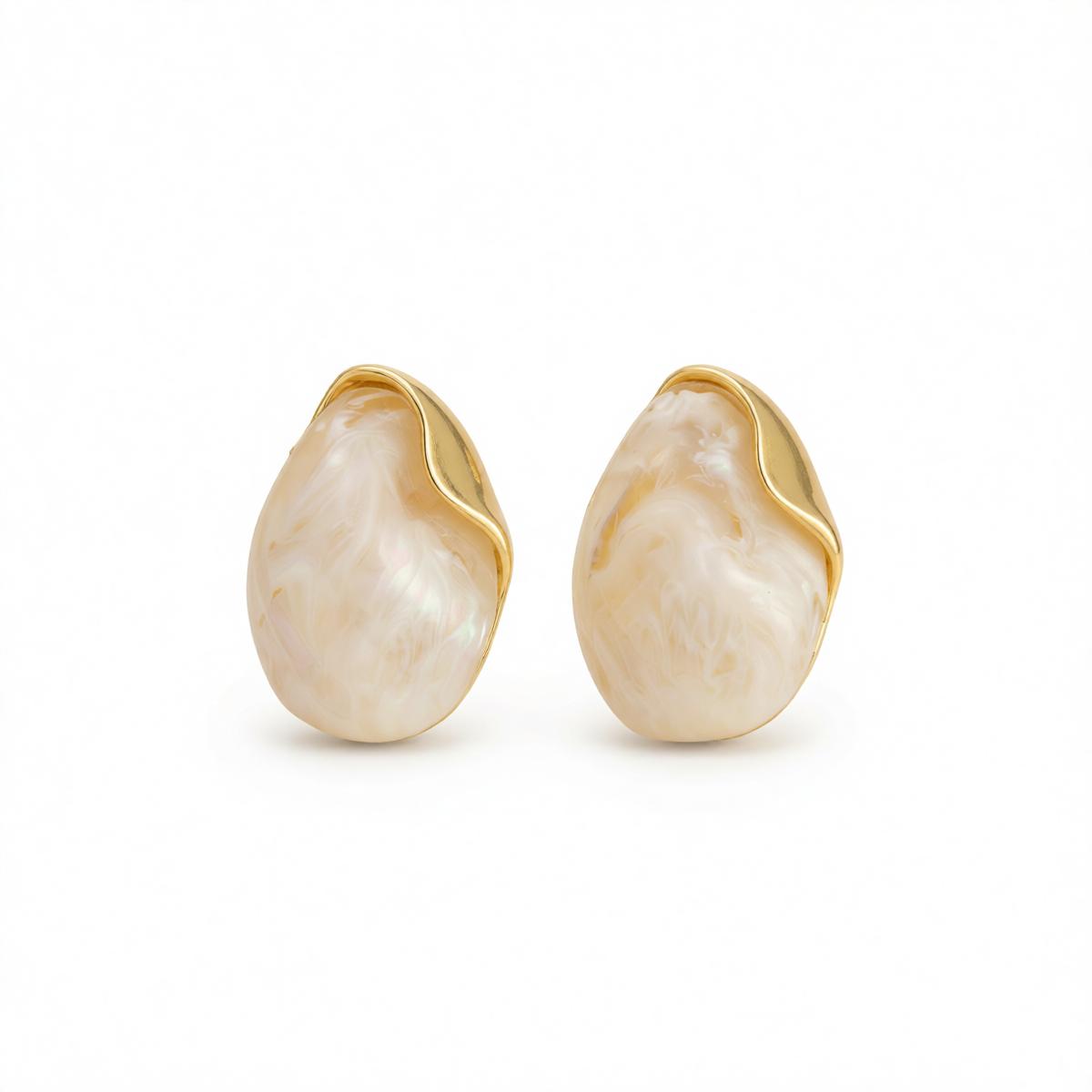 White Acrylic and Goldtone Drop Stud Earrings, cubic zirconia stud earrings for women, elegant gift for her, side view