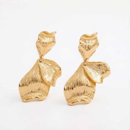 Goldtone Textured Petals Dangle Earrings
