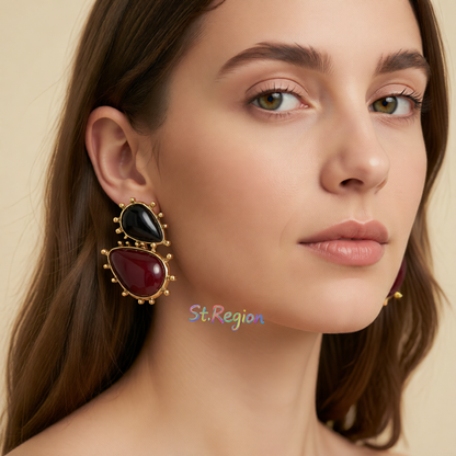 Black Resin & Goldtone Dual Drop Earrings