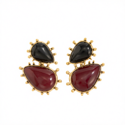 Black Resin & Goldtone Dual Drop Earrings