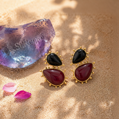 Black Resin & Goldtone Dual Drop Earrings