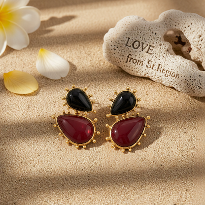 Black Resin & Goldtone Dual Drop Earrings