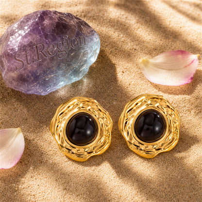 Resin & Goldtone Wrinkled Round Statement Stud Earrings