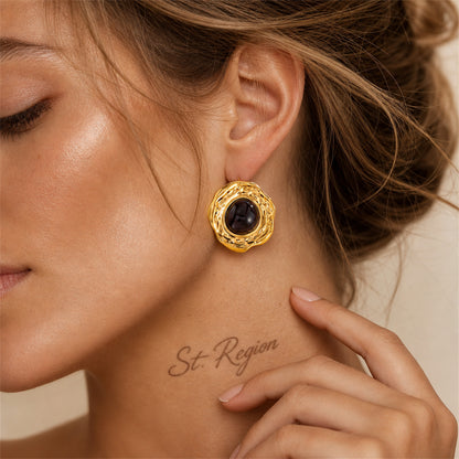 Resin & Goldtone Wrinkled Round Statement Stud Earrings