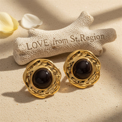 Resin & Goldtone Wrinkled Round Statement Stud Earrings