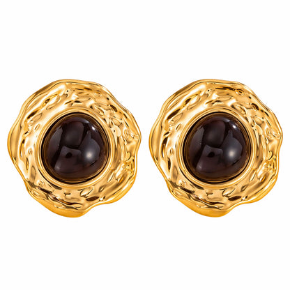 Resin & Goldtone Wrinkled Round Statement Stud Earrings