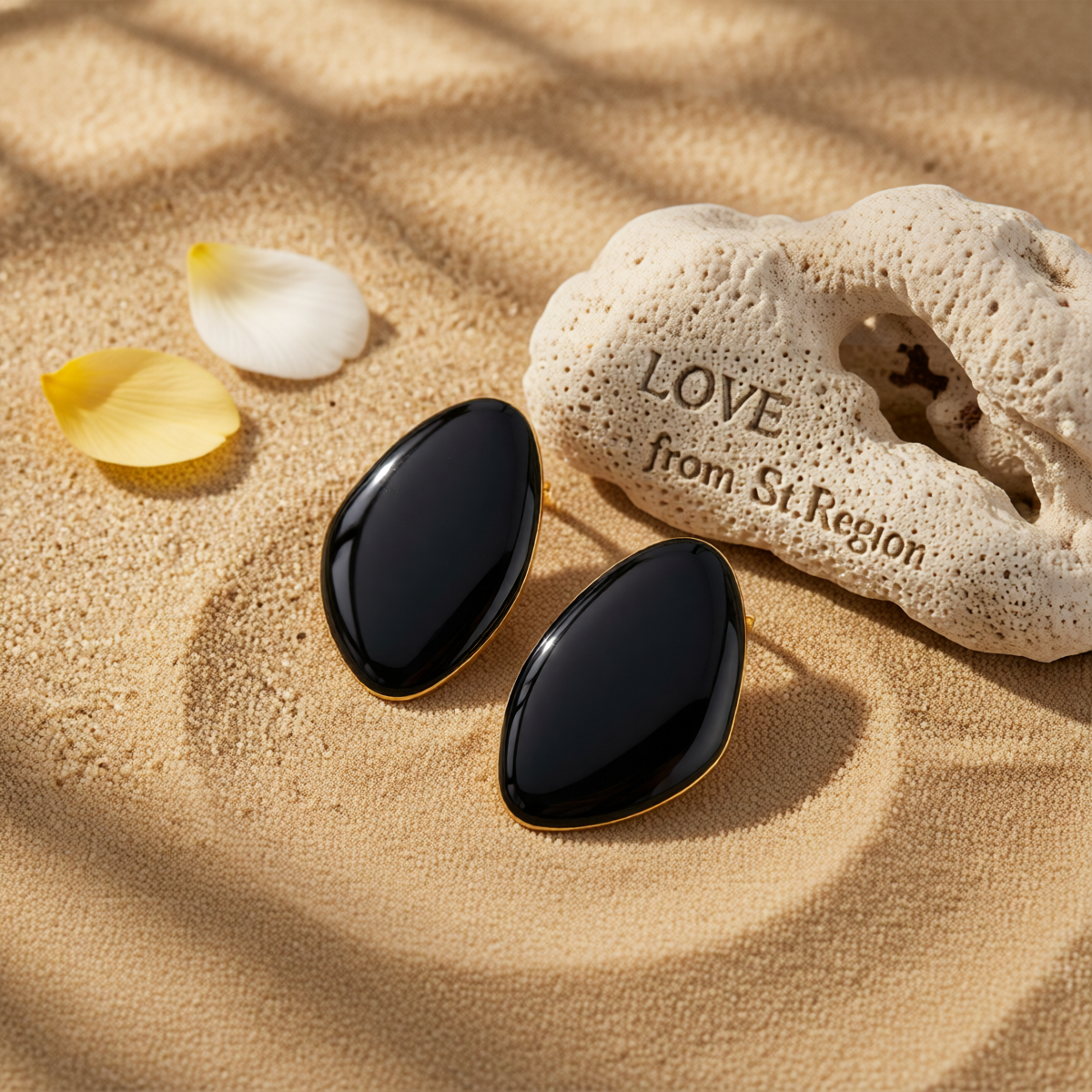 Black Enamel & Goldtone Drop Statement Stud Earrings