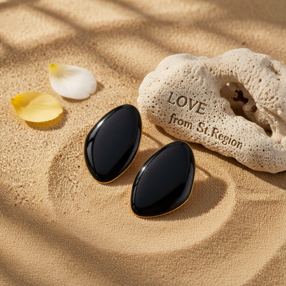 Black Enamel & Goldtone Drop Statement Stud Earrings