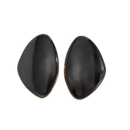 Black Enamel & Goldtone Drop Statement Stud Earrings