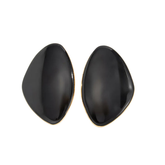 Black Enamel & Goldtone Drop Statement Stud Earrings