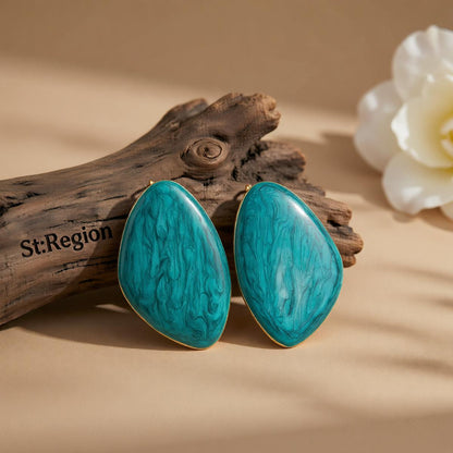 Green Enamel and Goldtone Drop Statement Stud Earrings, cubic zirconia stud earrings for women, front view