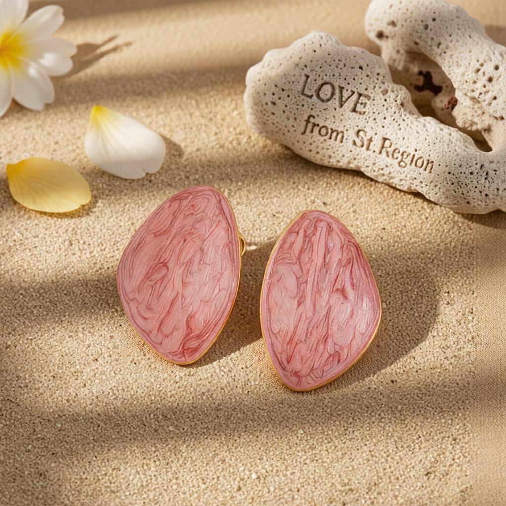 Pink Enamel and Goldtone Drop Statement Stud Earrings, cubic zirconia stud earrings for women, lifestyle look